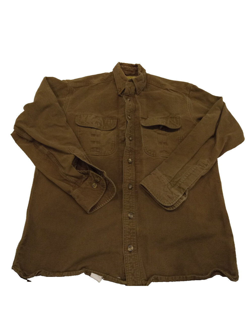 Vtg 90s Cabelas Deerskin Soft Chamois Shirt Mens M Tall Brown Heavy Flannel Work